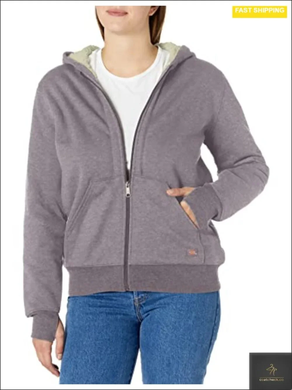 Women's Sherpa Lined Hoodie Zip-Up Work Jacket with Fleece Exterior